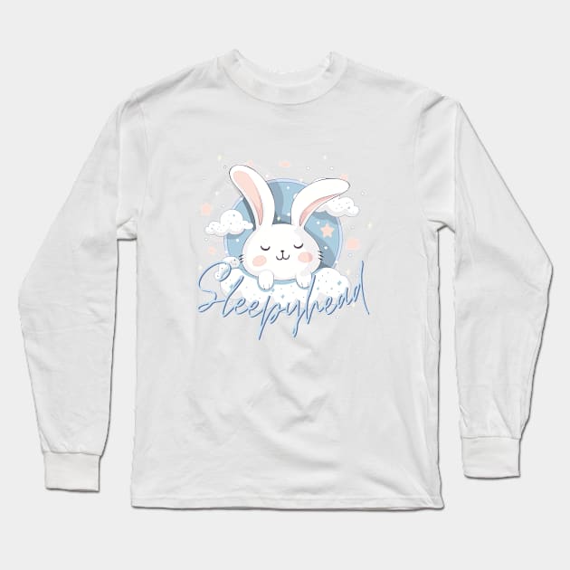 Sleepyhead Bunny Long Sleeve T-Shirt by The Three Pixel